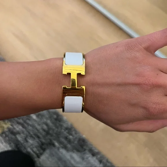 White & gold Hermés large Clic H bracelet - authentic!! Size pm - Picture 4 of 8